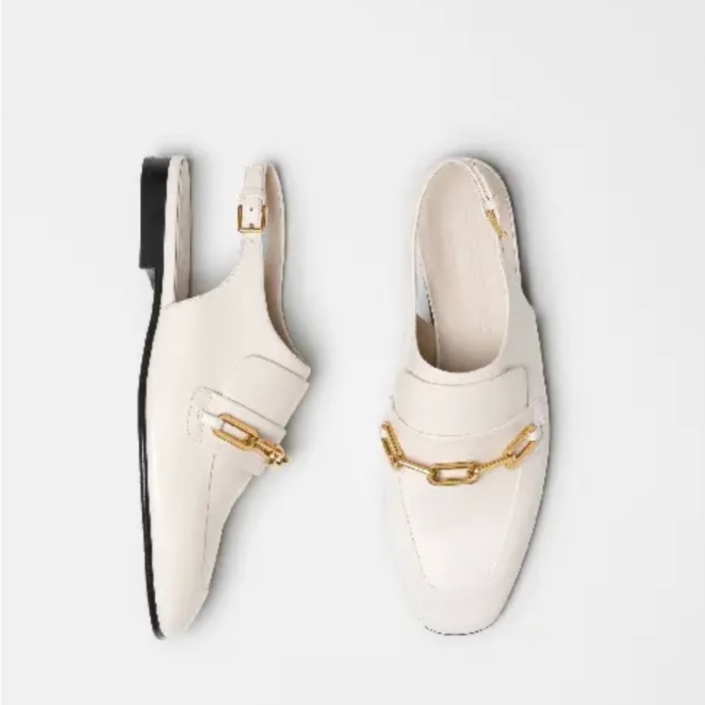 Burberry chain Link Detail Leather Slingback Loafers In off-white/ cream - Picture 3 of 11